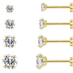 7 Pairs Flat Back Stud Earrings Set for Women, Hypoallergenic Surgical Steel Cub